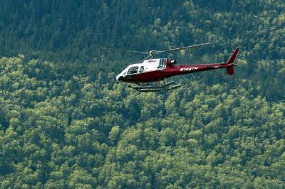 Helicóptero sobre uma floresta