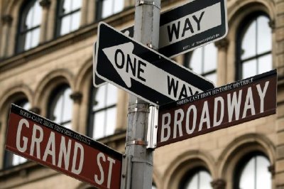 Segnaletica di Broadway e Grand Street, New York, USA