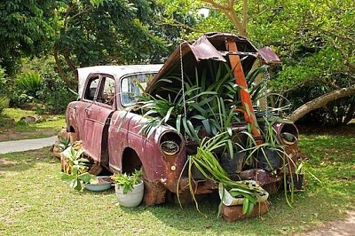 פאזל של מכונית וינטאג 'עם צמחים