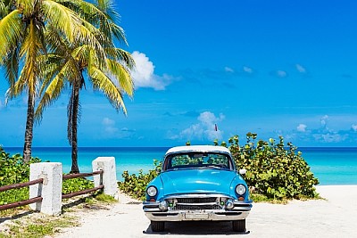 Buick classic car parked direct on the beach jigsaw puzzle