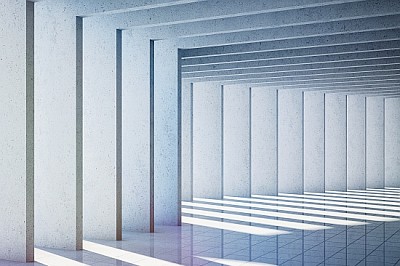 פאזל של תכנון אדריכלי של אולם בטון מודרני