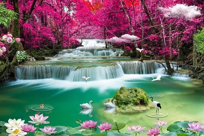 3D beautiful backgrounds sea and waterfall ,bird.. jigsaw puzzle
