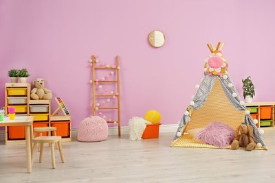 Intérieur de chambre d'enfant moderne avec tente de jeu