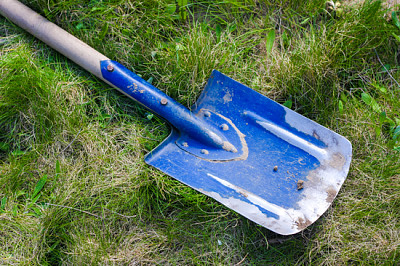 Blue shovel on a green grass jigsaw puzzle