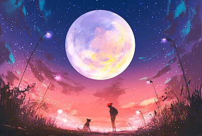 Beautiful Night with Huge Moon jigsaw puzzle
