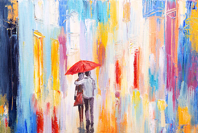 雨下的戀人繪畫