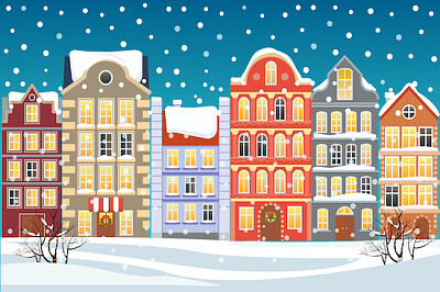 Ilustración de la ciudad nevada
