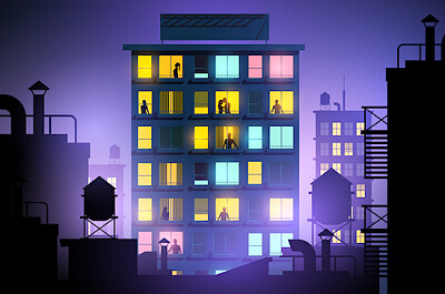 Edifício da cidade na arte noturna
