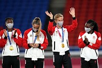 Canadian footballer Quinn during medal ceremony