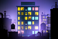 City Building at Night Art